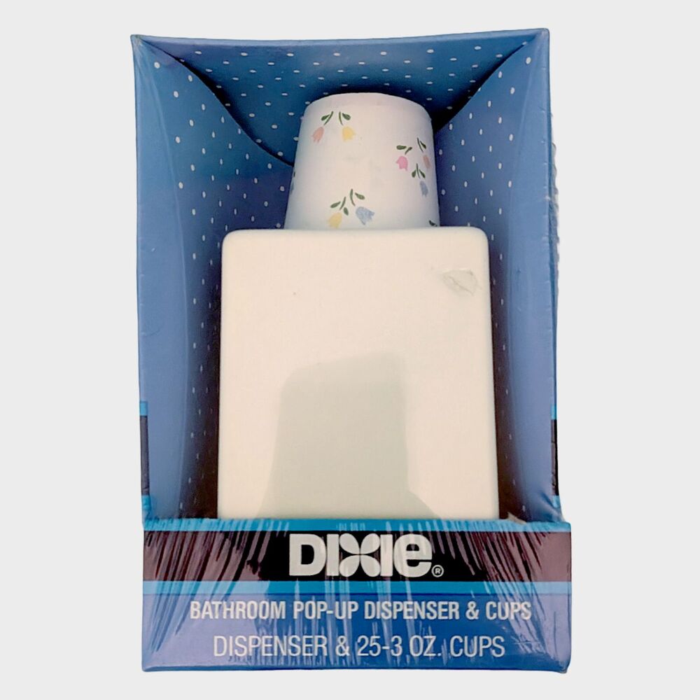 DIXIE Bathroom Pop-Up Dispenser & Cups 1988 Vintage 80s Floral Flower Sealed New